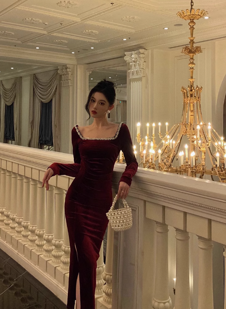 Sexy Sheath Long Sleeves Burgundy 21st Birthday Dress Party Gown Birthday Outfits Birthday Dress Ideas For Women DP1895
