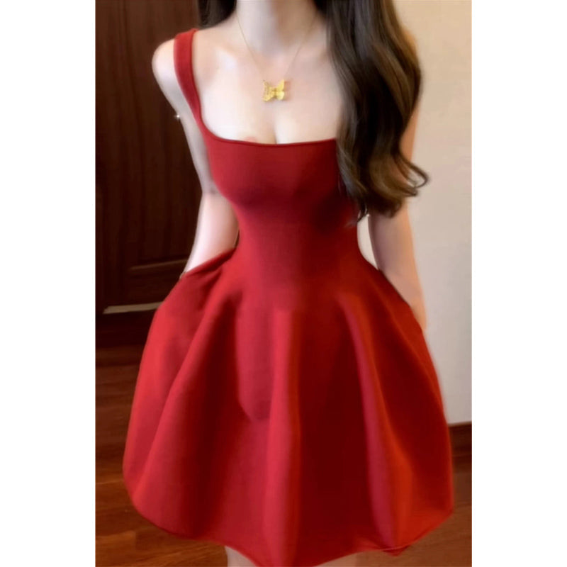 Cute A Line Square Red Satin Mini Short Formal 8th Grade Homecoming Dresses Summer Middle School Hoco Dress Homecoming Outfits DH1053