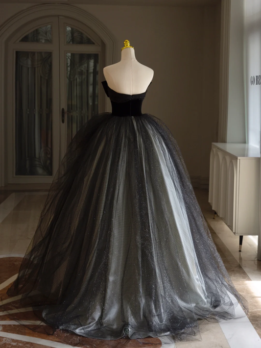 Robe de bal de luxe à col en cœur et épaules dénudées, en dentelle, avec appliques, en tulle noir, robe de Quinceanera, robe de soirée, robe de 15 ans, robe Sweet 16 DH1292