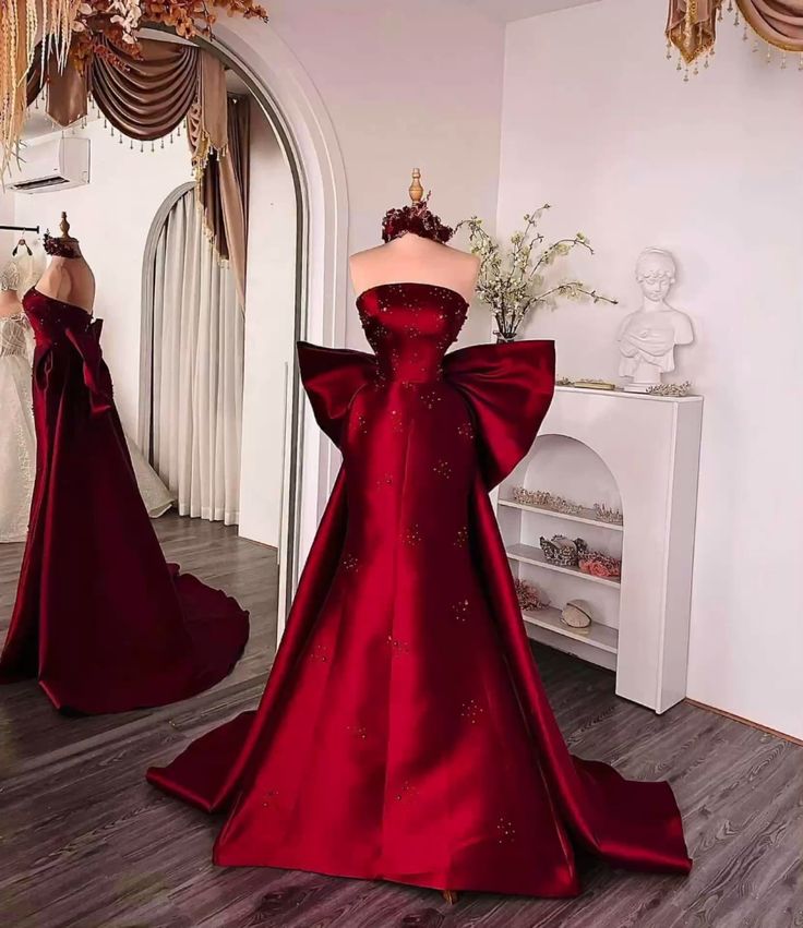 Elegantes trägerloses Meerjungfrauen-Kleid in Burgunderrot und Satin, lange Ballkleider, Partykleid, Sommer-Outfits zum 20. Geburtstag, Kleiderinspiration zum 18. Geburtstag für Teenager, DH130