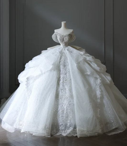 Prinzessin Brautkleid Ballkleid aus der Schulter Tüll Brautkleid mit kurzen Ärmeln Brautkleider bescheidene Brautkleider DH1503