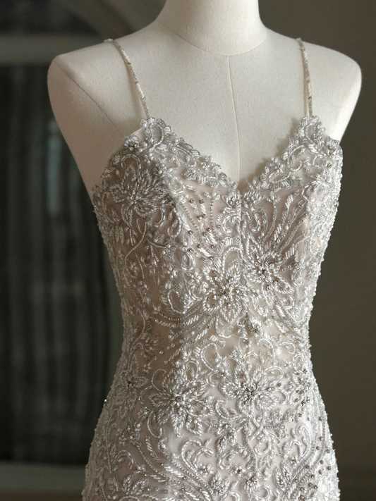 Luxury Mermaid Spaghetti Straps Lace White Wedding Dress Modest Wedding Dresses Princess Wedding Gowns DH1556