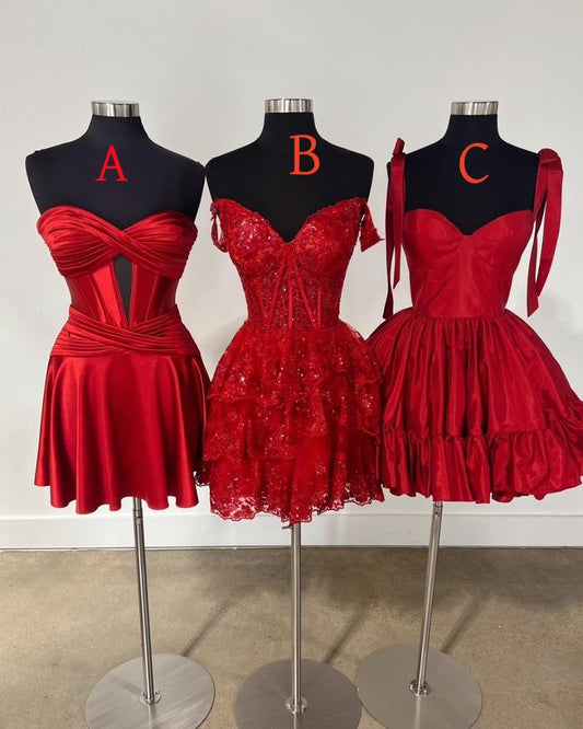 Edle A-Linie Herzausschnitt Rot Satin Kurzes Mini Formelles Homecoming-Kleid für die 8. Klasse Middle School Hoco Court Kleid 16. Geburtstagskleid Hoco Outfits DH1754