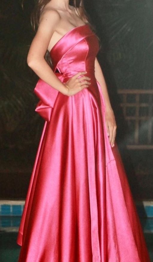 Ausgefallenes A-Linien-Abendkleid aus trägerlosem rosa Satin mit langen Ärmeln, Partykleider, Abendkleider, besondere Abendkleider, Ballkleid DH187