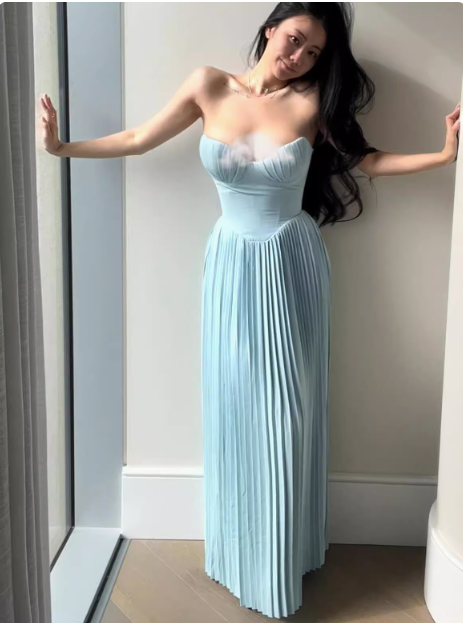 Einfache A-Linie Herzausschnitt Blau Chiffon Lange Ballkleider Partykleid 20. Geburtstag Outfits Abschlusskleider DH1934