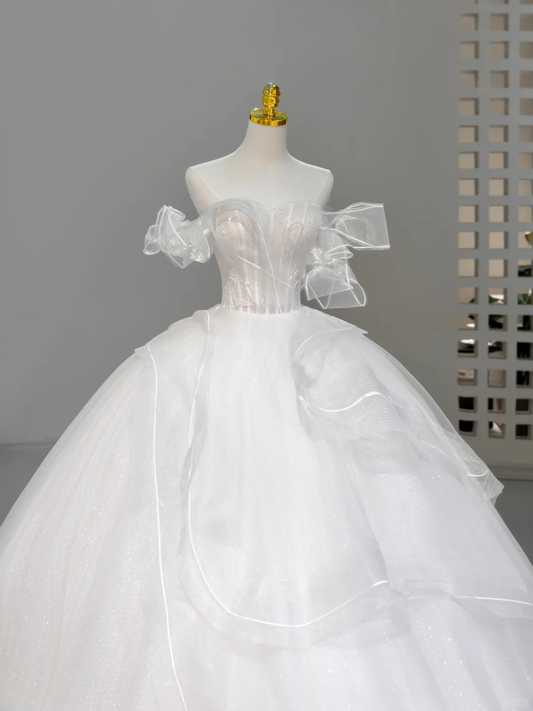 Prinzessin Brautkleid Ballkleid aus der Schulter weiß Tüll langes Brautkleid einfache Brautkleider bescheidene Brautkleider DH2044