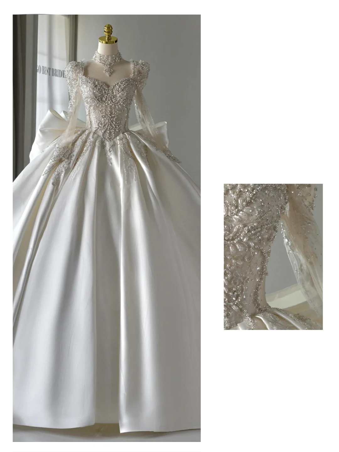 Romantisches Brautkleid Brautkleid Ballkleid Square Neck Satin Brautkleid Lange Ärmel Brautkleider Bescheidene Brautkleider DH2045