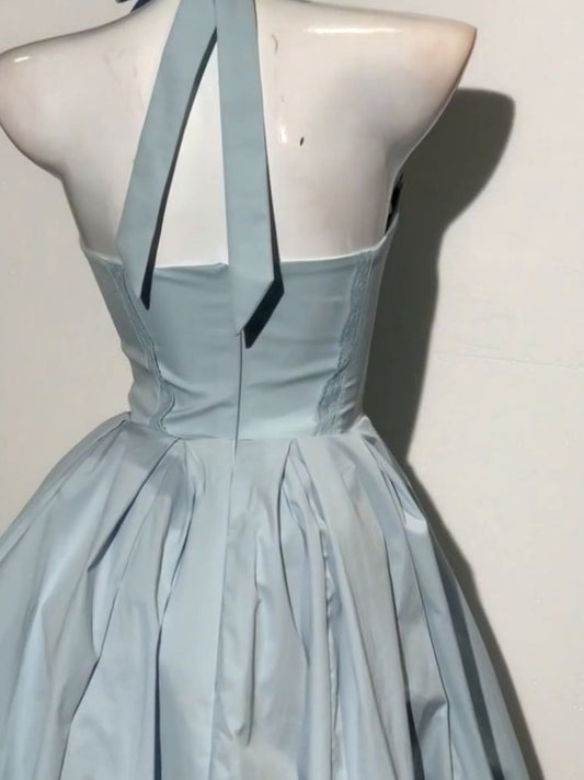 Simple A line Halter Blue Formal 8th Grade Homecoming Dresses Middle School Short Birthday Gowns Graduation Dress Hoco Outfits DH2095