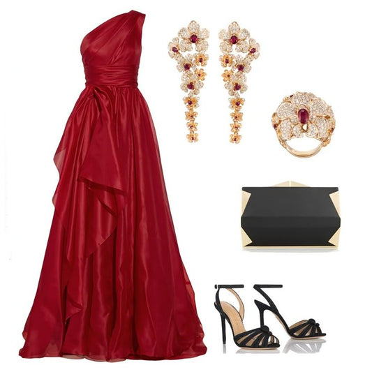 Glamorous A-Linie Eine Schulter Ärmellos Rot Organza Lange Abendkleider Party Abendkleider Besondere Formale Kleider Ballkleid DH210