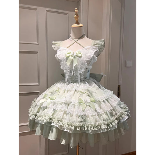Vintage Ball Gown Square Neck Mint Green Lace Summer 16th Birthday Dress Lolita Dress Mini 18th Birthday Outfits Short Lolita Outfit DH2407