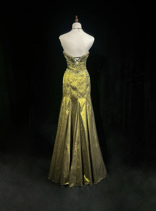 Retro Meerjungfrau Schatz Ärmellos Olivgrün Mit Silbernen Perlen Lange Blumen Ballkleider Partykleid 21. Geburtstag Outfits Abschlusskleider DH2667