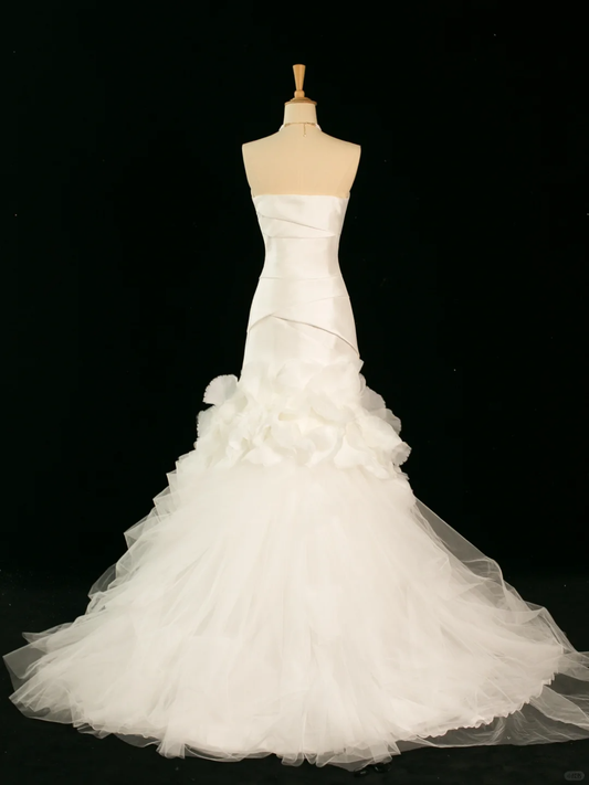 Pretty Wedding Dress Mermaid Strapless Ivory Sleeveless Satin Long Vintage Wedding Dresses Bridal Gowns Brides Gown DH354