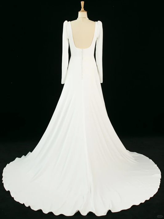 Hübsches Hochzeitskleid A-Linie Square Neck Long Sleeves Weiß Lange Brautkleider Brautkleider Brautkleid DH364