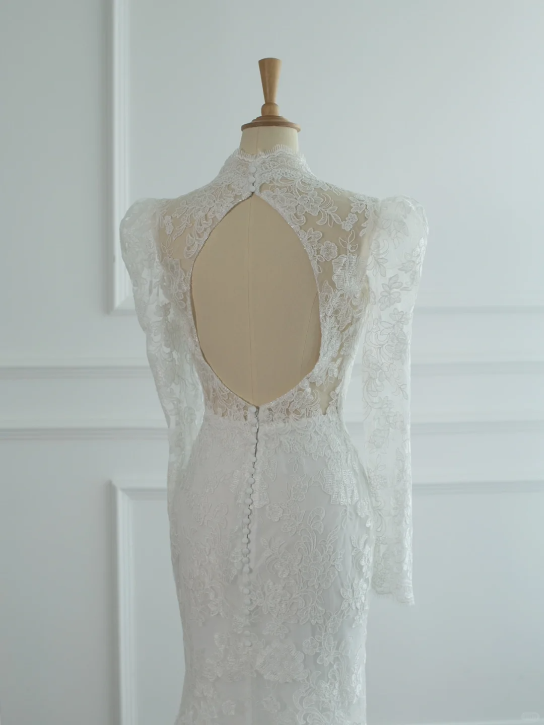 Hübsches Brautkleid Meerjungfrau High Neck White Lace Long Sleeves Backless Vintage Brautkleider Brautkleider Brautkleid DH378