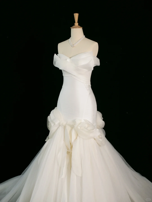 Pretty Wedding Dress Mermaid Sweetheart White Tulle Long Vintage Wedding Dresses Bridal Gowns Brides Gown DH400