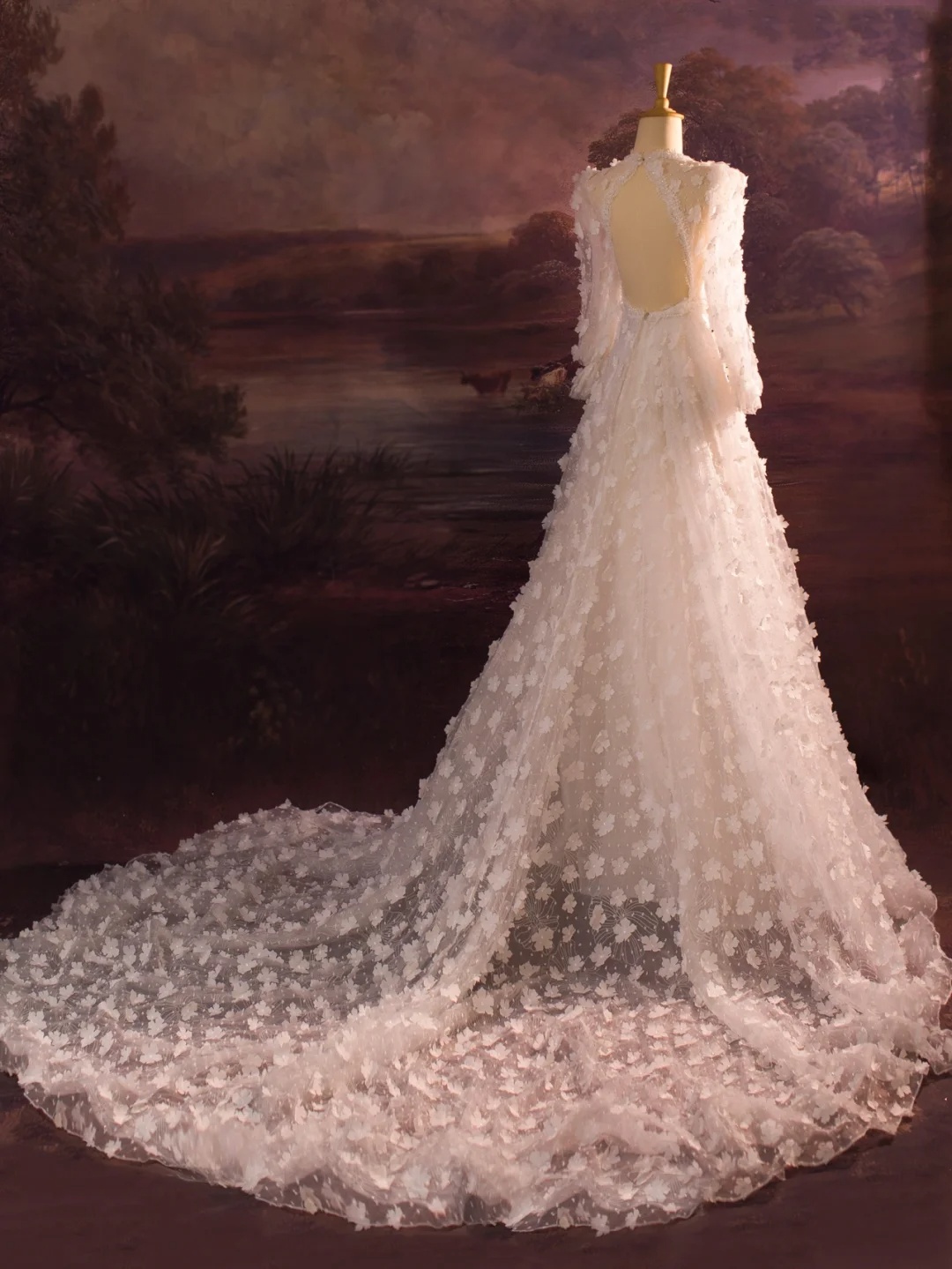 Elegantes Brautkleid Ballkleid Scoop Long Sleeves Tüll Blumen Lange Brautkleider Brautkleid Brautkleider DH412