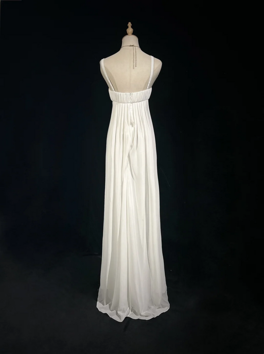 Robe de mariée vintage des années 1950 et 1940, coupe trapèze, col carré, mousseline de soie, blanche, longue, DH529