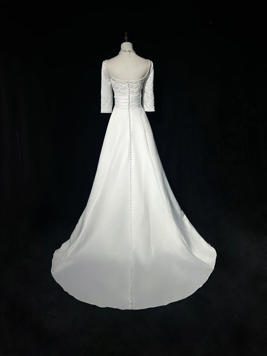 Robe de mariée vintage des années 1950 et 1940, robe de bal, col carré, satin blanc, longue, robe de mariée, robe de mariée DH530