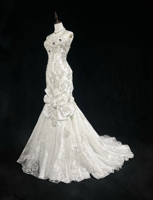 Retro-Brautkleid 1950er 1940er Meerjungfrau Spaghettiträger Tüll Lange Brautkleider Brautkleider Elegantes Brautkleid DH566