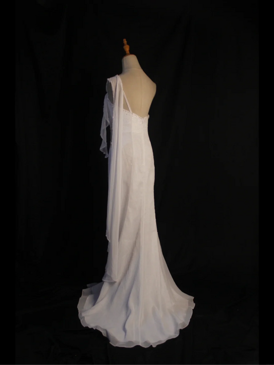 Retro-Brautkleid 1950er 1940er Meerjungfrau One-Shoulder-Chiffon-weißes langes Brautkleid Brautkleider Brautkleid DH574
