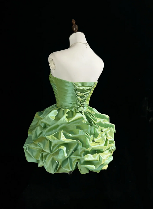 Vintage Ball Gown Sweetheart Taffeta Green Sleeveless Mini Short Formal 8th Grade Homecoming Dresses Summer Middle School Hoco Dress Homecoming Outfits DH669
