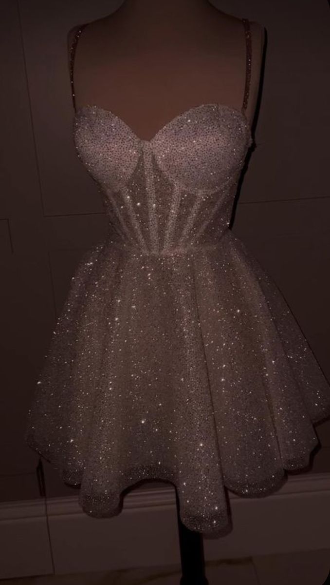 Cute A Line Spaghetti Straps White Sequin Mini Short Formal 8th Grade Homecoming Dresses Summer Middle School Hoco Dress Homecoming Outfits DH713