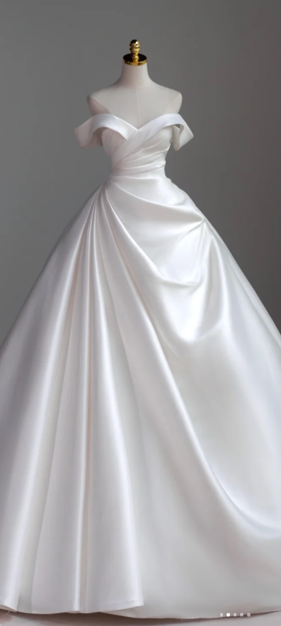 Classic Bridal Gown Ball Gown Off The Shoulder Short Sleeves Satin White Wedding Dresses Minimalist Bridal Gowns DH743