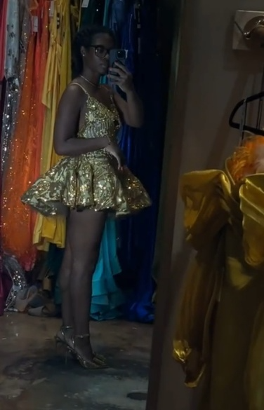 Pretty Ball Gown Spaghetti Straps Gold Lace Formal 8th Grade Homecoming Dresses Summer Middle School Hoco Dress Homecoming Outfits DH809