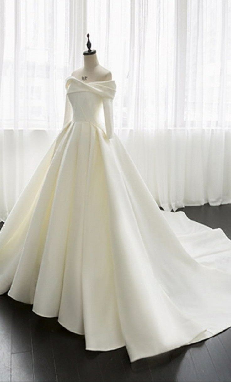 Prinzessin Brautkleid Ballkleid Weg Von Der Schulter Weiß Satin Lange Brautkleider Elegante Brautkleider DH926
