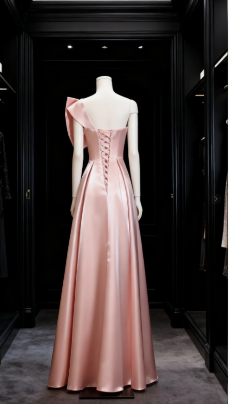 Chic A-Line Pink Long Prom Dresses Satin Pink Birthday Dresses DP4161