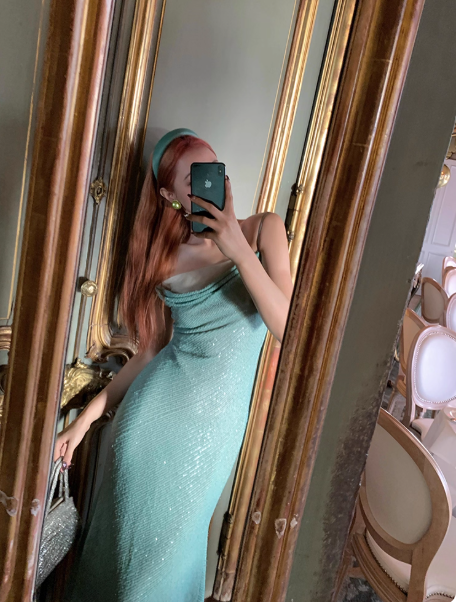 Simple Spaghetti Straps Sheath Evening Dresses Sequins Tiffany Blue Bridesmaid Dreses DP04247