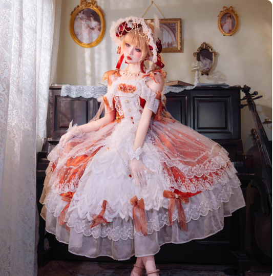 Cute Straps Ball Gown Short Prom Dresses Tulle Red Birthday Dresses Lace Sweet Lolita Dresses DP04376