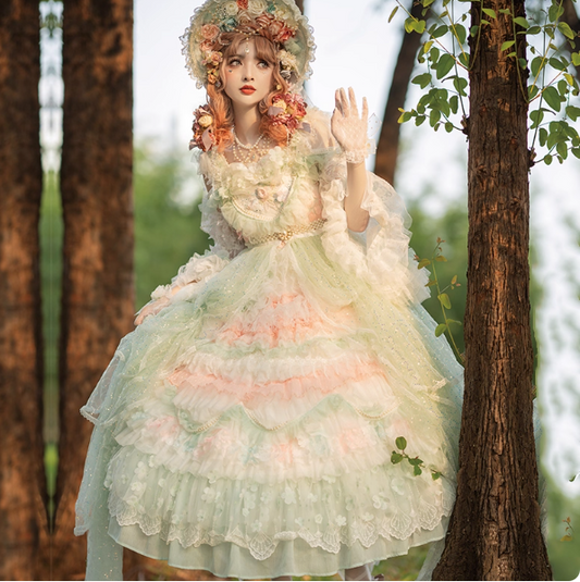 Cute Straps Ball Gown Short Prom Dresses Tulle Green Birthday Dresses Lace Sweet Lolita Dresses DP04377