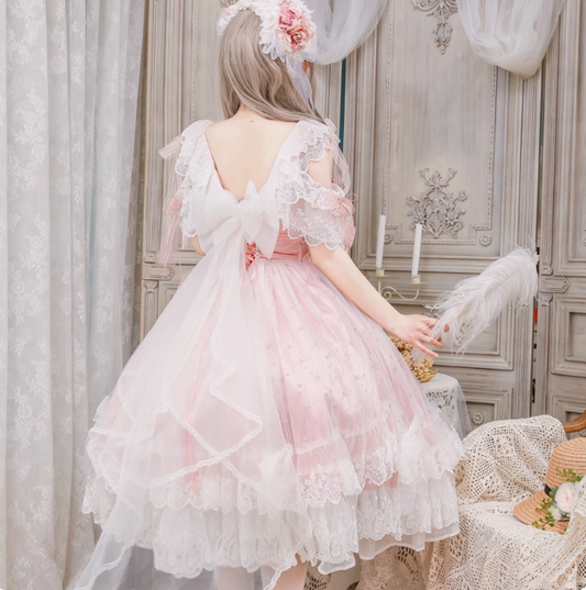 Cute Straps Ball Gown Short Prom Dresses Tulle Pink Birthday Dresses Lace Sweet Lolita Dresses DP04380