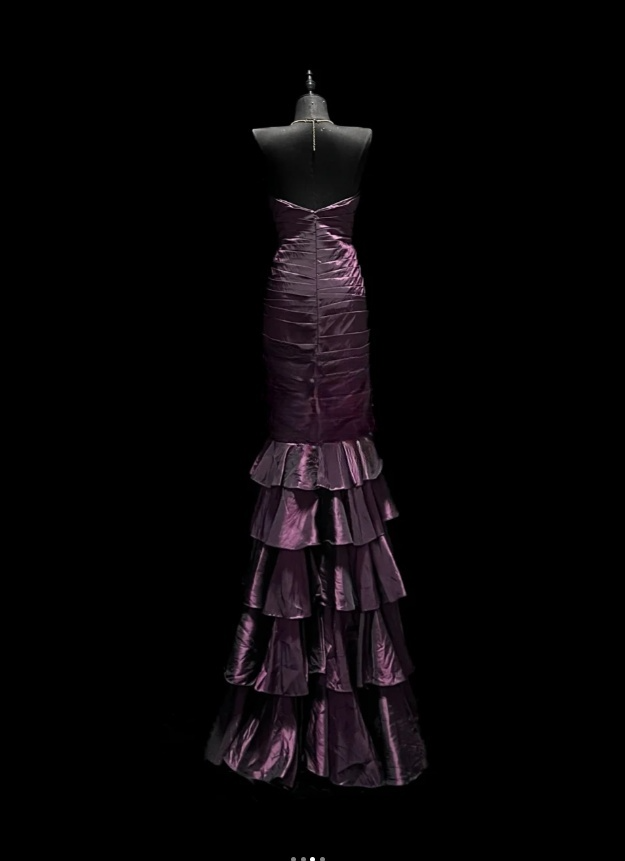 Elegant Mermaid Dark Purple Long Prom Dresses Strapless Birthday Dresses Beaded Satin Sleevless Evening Dresses DP04429