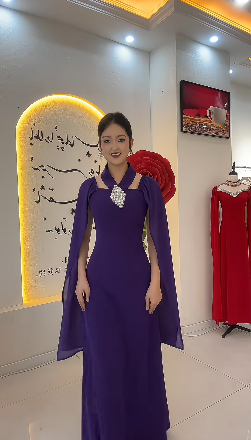 Glam Purple Sheath Long Prom Dresses Chiffon Halter Evening Dresses DP04479