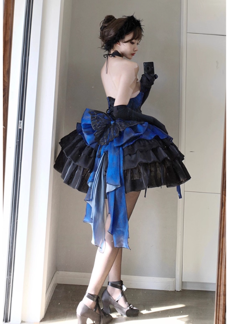 Vintage A-Line Black Short Prom Dresses Tulle Sweetheart Lolita Dresses Sleeveless Birthday Dresses DP04500