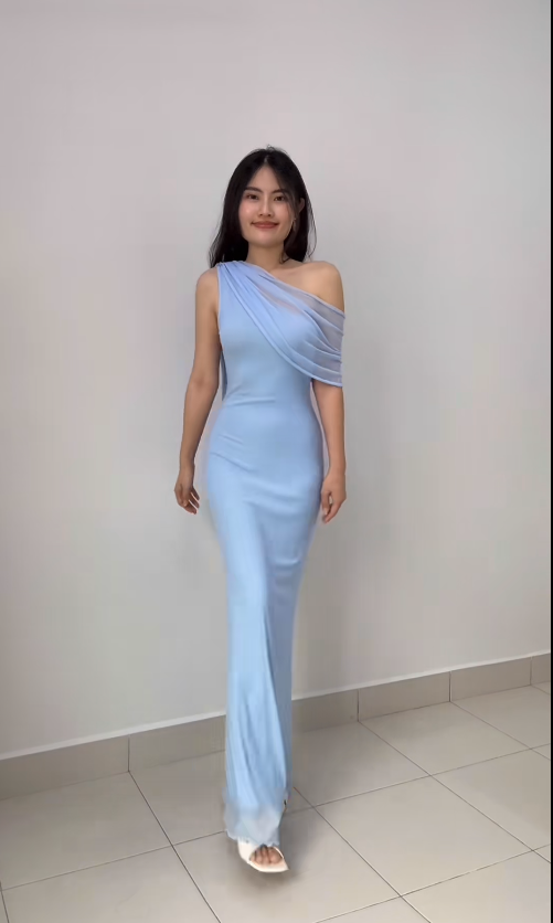 Elegant Blue Sheath Bridesmaid Dresses Chiffon One-shoulder Evening Dresses DP04525