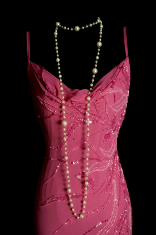 Chic Sheath Short Prom Dresses Chiffon Beaded Hot Pink Birthday Dresses Sleeveless Evening Dresses DP04596
