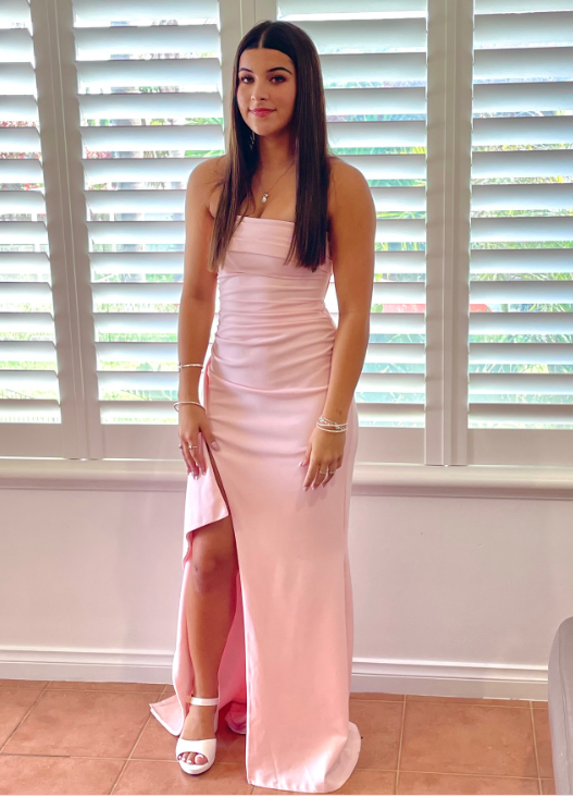 Sexy Pink Long Prom Dresses Strapless Sheath Evening Dresses Satin Birthday Dresses DP04711