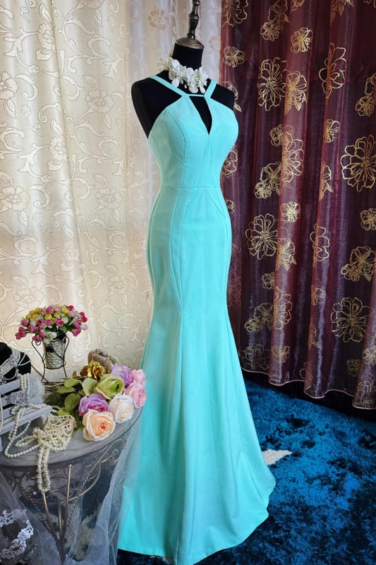 Chic Turquoise Long Prom Dresses Chiffon Halter Mermaid Evening Dresses DP04763