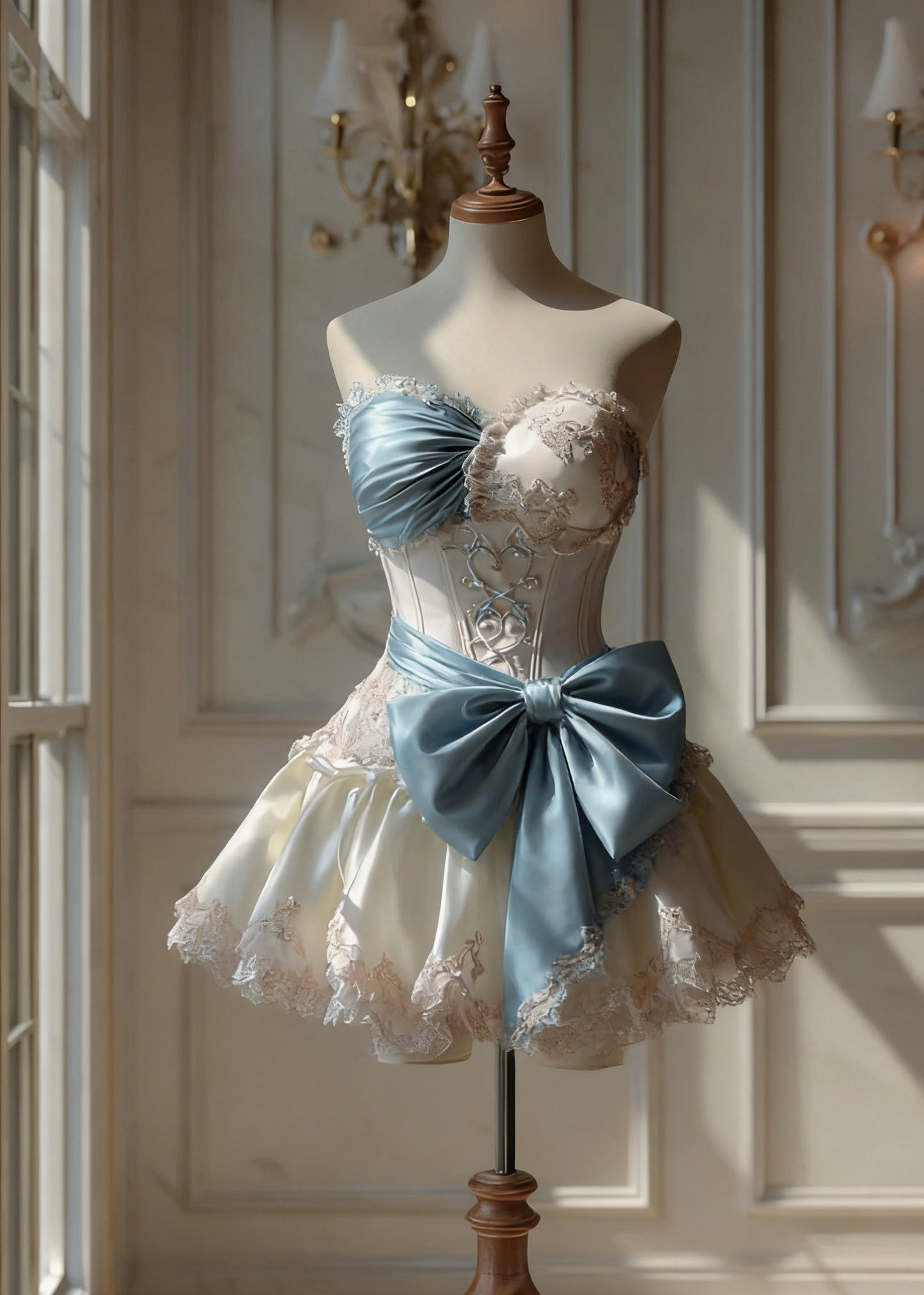 Gorgeous A-line Blue Short Prom Dress Satin Lace Sweetheart Party Dress Sleeveless Birthday Dress DP04811