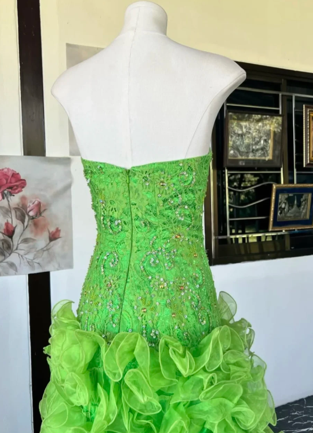 Chic Green Long Prom Dress Beaded Tulle Sweetheart Party Dress A-Line Sleeveless Evening Dress DP04888