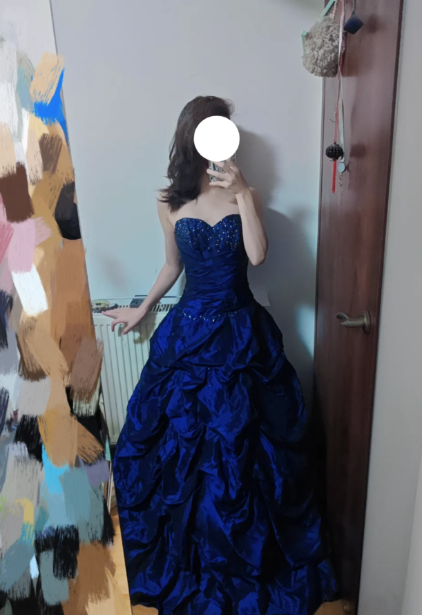 Chic Dark Blue Long Prom Dress Beaded Satin Sweetheart Party Dress A-Line Sleeveless Evening Dress DP04889