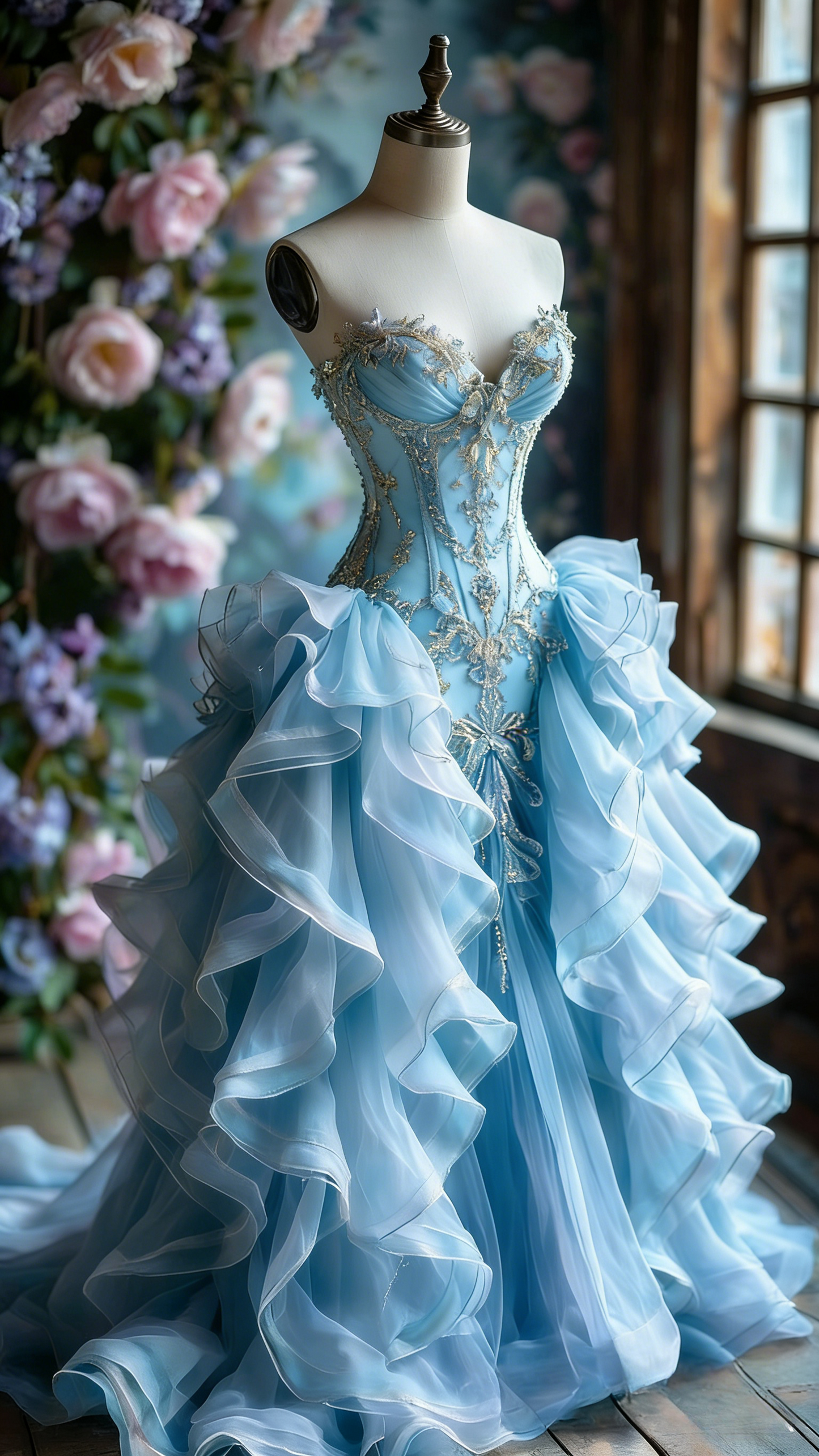 Cute Blue Long Prom Dresses Rhinstones Tulle A-line Evening Dress Sweetheart Birthday Dress DP04917