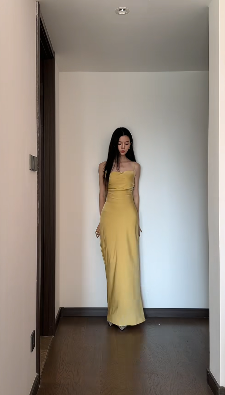 Chic Gold Bridesmaid Dress Satin Sheath Sleeveless Wedding Guest Dress Spaghetti Straps Evening Dress DP04986