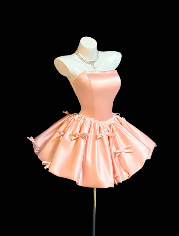 Cute Coral Short Prom Dress Satin A-Line Evening Dress Sleeveless Party Dress DP05015