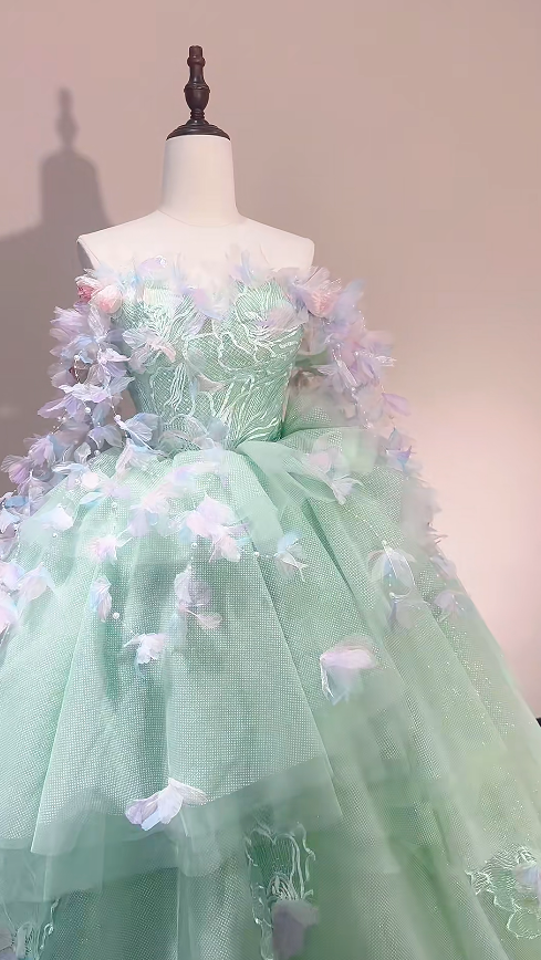 Cute Green Long Prom Dress Tulle A-Line Evening Dress Sleeveless Birthday Dress DP05016