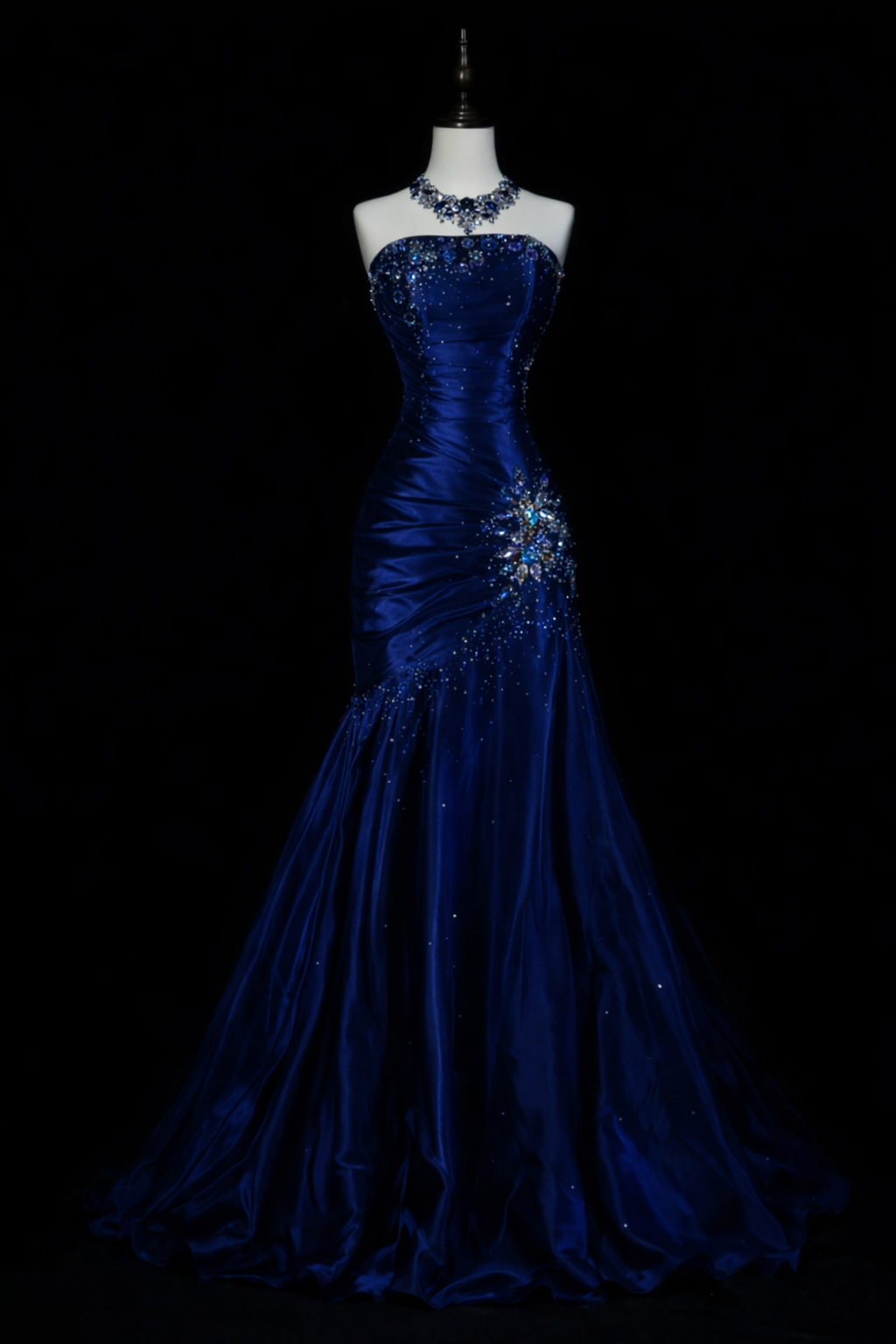 Chic Navy Blue Prom Dress Satin Sheath Strapless Evening Dress DP05201