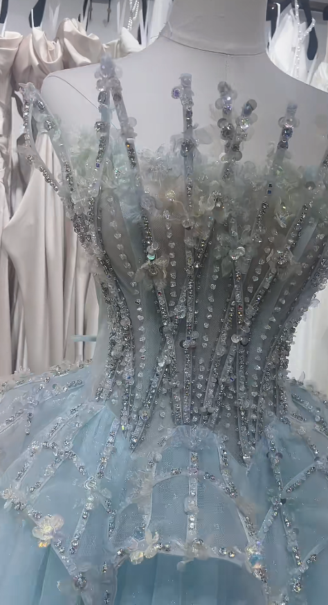 Chic Blue Prom Dress Tulle Strapless A-Line Evening Dress Sleeveless Birthday Dress DP05244